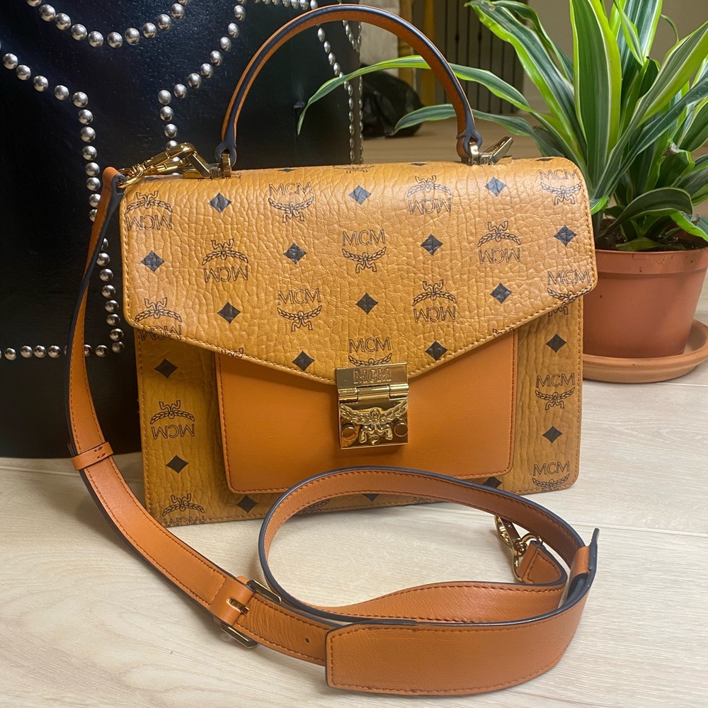 MCM Tan and Brown Satchel Bag